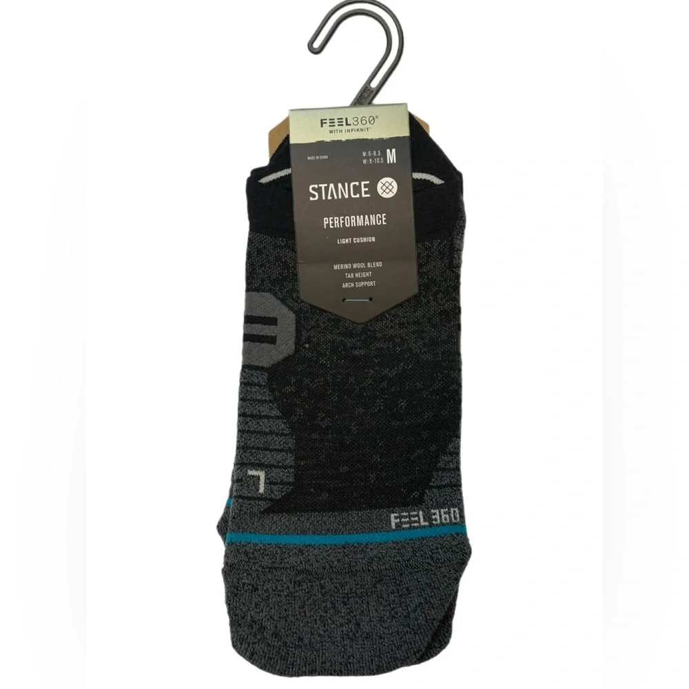 Stance Black Feel 360 Tab Height Performance Lightweight Socks Size M NWT